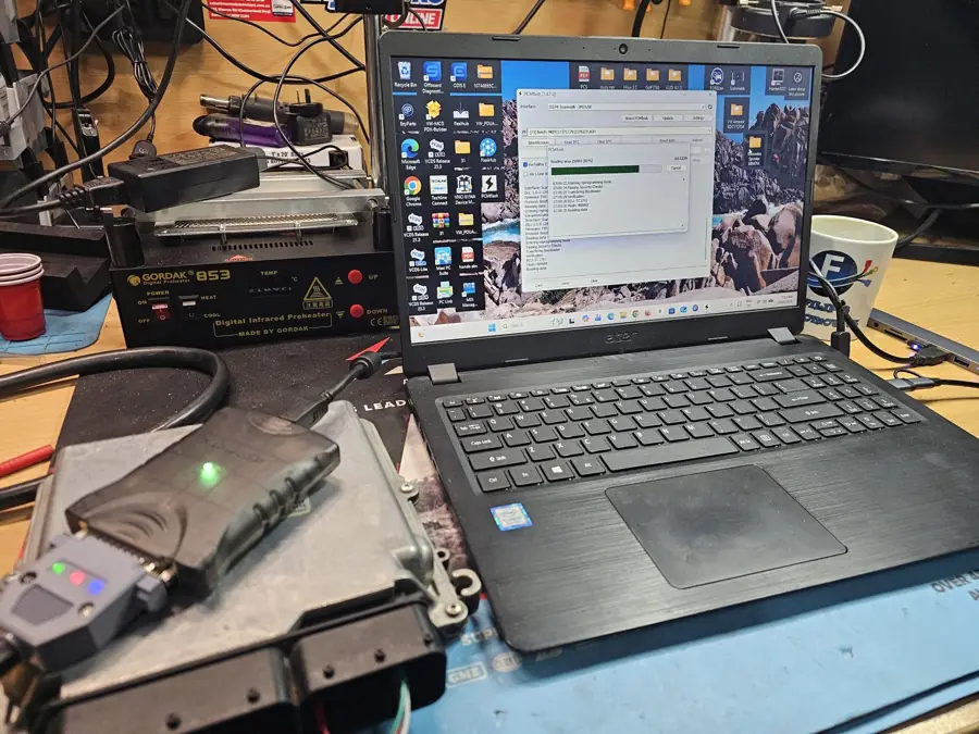 Filip running a dealer-level diagnostic scan from the van